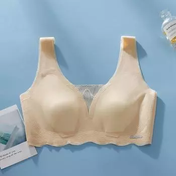 Ultra-thin ice silk rabbit ears, seamless large breasts, small underwear, women s fixed cup, no steel ring, nude sleep, beautiful back bra M