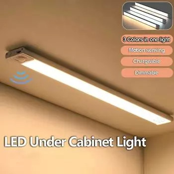 Ultra-thin Motion Sensor Light Wireless LED Night Lights Bedroom Decor Staircase Closet USB Rechargeable Kitchen Detector Lamp 3 colors in one Lamp