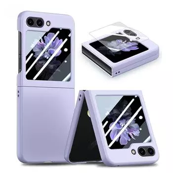 Ультратонкий противоударный матовый чехол для ПК со встроенной защитой экрана и полным покрытием для Samsung ZFlip 6 ZFlip5, защитный чехол чистого цвета For Samsung Z Flip 5 фиолетовый