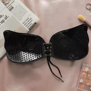 Ultra-thin thin lace gathering breathable invisible bra embroidery solid color wings invisible shoulder strap silicone chest sticker latex S