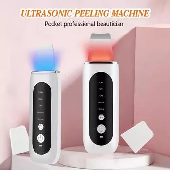 Ultrasonic Cleaner Skin Scrubber EMS Face Lifting Spatula Blackhead Remover Shovel Light Therapy Tightening Facial Skin Care белый
