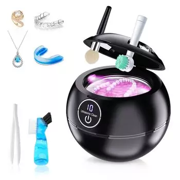Ultrasonic Retainer Cleaner 200ML 45kHz Jewelry Ultrasonic Clean Portable Dental Cleaning for Rings Mouth Guard Dental Appliance