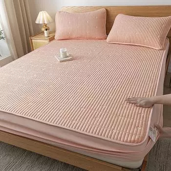 Ultrasonic Waterproof Mattress Protector Cover Embroidered Mattress Pad Bed Fitted Sheet with Elastic Band, With Deep Pocket New 2xPillowcase NOSHEET