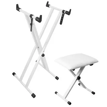 Улучшенная подставка для электронного пианино Longeye, стул, набор, клавиатура, подставка для пианино, складная, в форме буквы X, регулируемая по высоте, 88 клавиш, 61 клавиша, компактное хранение, белый цвет белый