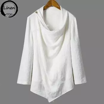 Улучшенная рубашка ханьфу в китайском стиле, мужской молодежный костюм Тан, льняная куртка в стиле ретро, длинный кардиган с поясом, халат XXXXL белый