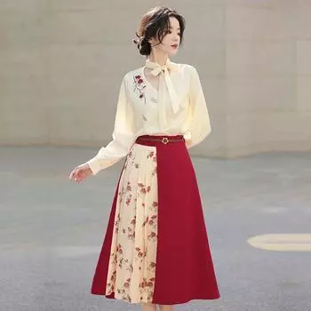 Улучшенная женская одежда Hanfu в стиле китайской династии Сун, комплект из рубашки и юбки, повседневный костюм L