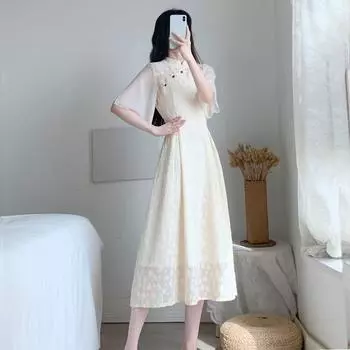 Улучшенное платье Cheongsam в стиле ретро, кружевное платье макси