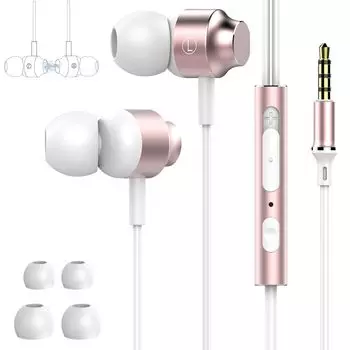Улучшенные Новые Проводные Наушники Eikokiwa Проводные Наушники с Микрофоном и Пультом Управления Четкие Звонки Гибридное Шумоподавление Глубокие Басы Магнитные розовый