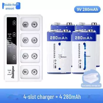 Улучшенный комплект аккумуляторных батарей 9V280 NiMH с интеллектуальным быстрым зарядным устройством и светодиодным дисплеем 4 9V280 белый