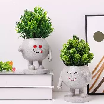 Улыбающаяся фигурка из смолы, кашпо для суккулентов, украшение для сада, цветочный горшок, украшение One Size