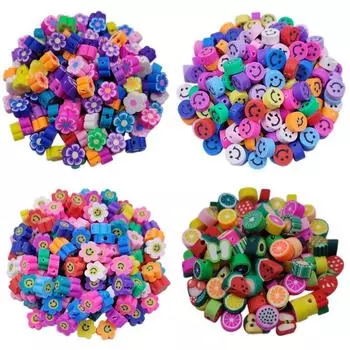 Улыбающаяся кошачья лапа Кулон Цветок Фруктовая звезда DIY Ремесла 10 шт. Ожерелье Браслет Конфетные цвета Пластилиновые бусины для изготовления ювелирных изделий 8-11 мм Оптовая продажа бусин 9mm Smile