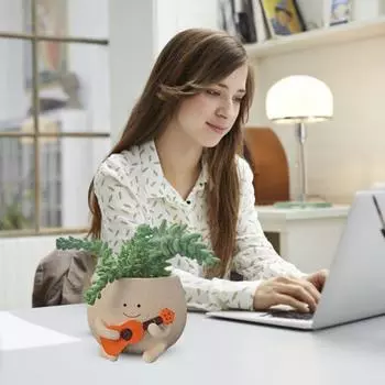 Улыбающееся лицо, суккулентный горшок, смоляной настольный цветочный горшок, маленькие растения, суккуленты, цветочный горшок, садовый подарок для любителей музыки бежевый