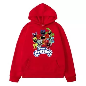 Улыбающиеся зверьки аниме толстовка флисовая толстовка осень зима пуловер мультфильм толстовки куртка y2k sudadera детская одежда для девочек 130 чёрный