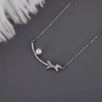 Улыбающийся бант жемчужное ожерелье французский ретро темперамент элегантная ключичная цепочка год модный