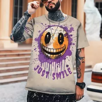 Улыбка !!! 3D красочная с рисунком модная новая популярная мужская футболка с коротким рукавом для ночного клуба S