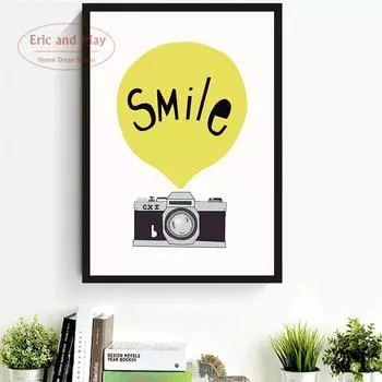 Улыбка Камера Плакаты и принты в скандинавском стиле, настенное искусство, декоративная картина, холст, картина для гостиной, домашний декор, без рамы 21cm30cm NoFrame