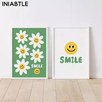 Улыбка смайлик солнечный цветок мультфильм плакат холст картина детская настенная живопись печать детская комната картина скандинавский детский декор для детской спальни 21cm30cm NoFrame