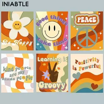 Улыбка, смайлик, солнечный цветок, заводной постер, настенная живопись для детской комнаты, художественный принт, ретро холст, картина, детская картина, скандинавский детский декор для детской спальни 21cm30cm NoFrame