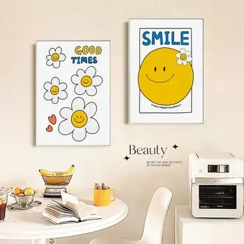 Улыбка, солнечный цветок, отдел исцеления, смайлик, оранжевый, хорошие времена, настенная живопись, холст, живопись, постеры, изображение для гостиной, домашний декор 21x30cm No frame