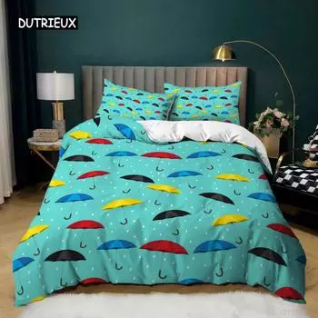 Umbrella Duvet Cover Colorful Umbrella Comforter Cover Cartoon Style Bedding Set for Kids Teens Queen Size Polyester Quilt Cover EU single(135x200cm)