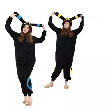 Umbreon Onesie, флисовая цельная пижама кигуруми для взрослых, костюм для косплея на Рождество и Хэллоуин, одежда для всего тела S чёрный