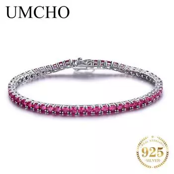 Umcho 18 см настоящий браслет из стерлингового серебра 925 пробы с натуральным драгоценным камнем в подарок для женщин сапфировый