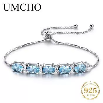 UMCHO 5CT натуральный настоящий аквамарин браслет-подвеска Юбилейные украшения День святого Валентина подарки на день рождения для женщин жена подруга ее