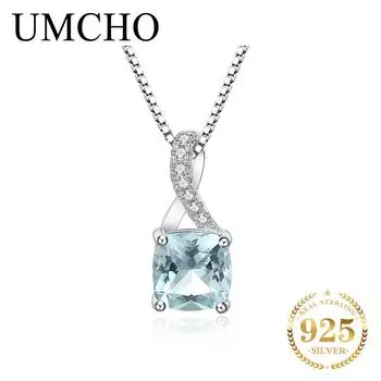 UMCHO 925 серебряные подвески с драгоценными камнями для женщин, натуральная подвеска-пасьянс, ожерелье, брендовые ювелирные изделия для подруги with chain розовый