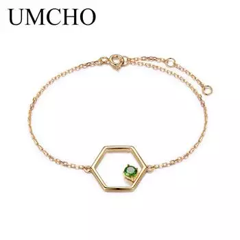 Umcho Браслеты из натурального диопсида для женщин, однотонные браслеты из стерлингового серебра 925 пробы с драгоценными камнями, браслет-цепочка, ювелирные изделия, свадебный подарок diopside