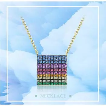 UMCHO чистое серебро, высокое качество, классическое ожерелье из стерлингового серебра 925 пробы, радужное квадратное ожерелье для женщин, модные ювелирные изделия