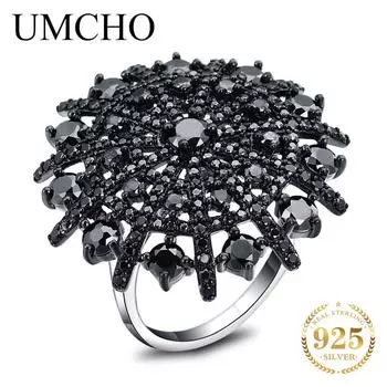 UMCHO драгоценный камень натуральный черный шпинель кольцо ювелирные изделия из стерлингового серебра 925 пробы для женщин с элегантностью 6 чёрный