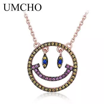 UMCHO Emoj ожерелье красочная Радужная цепочка со смайликом однотонное ожерелье из стерлингового серебра 925 пробы для женщин подарок на день рождения ювелирные изделия