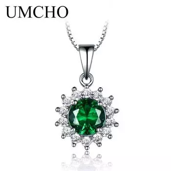 UMCHO изумрудные подвески с драгоценными камнями для женщин, оригинальные изысканные ювелирные изделия-солитеры с камнем мая на цепочке изумрудный