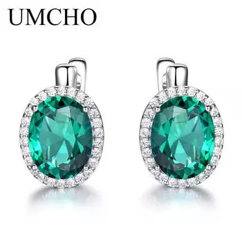 UMCHO изумрудные серьги-клипсы с драгоценными камнями для женщин, серьги на годовщину свадьбы, модные ювелирные изделия, подарок