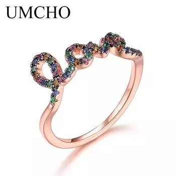 UMCHO красочные серебряные кольца с драгоценными камнями любовное письмо кольца из стерлингового серебра 925 пробы обручальные кольца романтический уникальный подарок ювелирные изделия 6