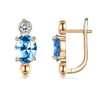 Овальные серьги-клипсы с синим и белым цирконом, женские серьги с позолотой 18 карат
