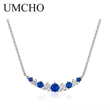 UMCHO Модное синее сапфировое ожерелье из стерлингового серебра 925 пробы для женщин
