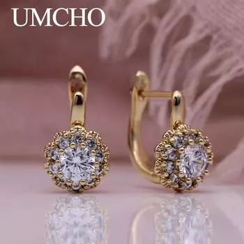 Серьги-цветы из белого циркония с покрытием из 18-каратного золота для женщин белый