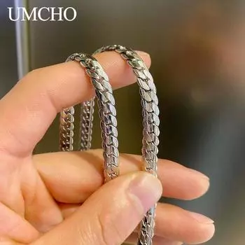 UMCHO Мужское Очаровательное Ожерелье Tough Guy Простое Плоское Холодное Темперамент Свитер-Цепочка Ожерелье Серебристого Цвета Очаровательная Ювелирная Цепочка Ожерелье Набор Браслетов серебряный