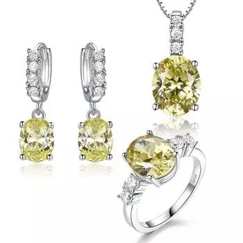 UMCHO Nano Topaz Желтый комплект драгоценных камней Кольцо Серьги Ожерелье для женщин Свадебная вечеринка Подарок Стерлингового серебра 925 пробы Комплект ювелирных изделий