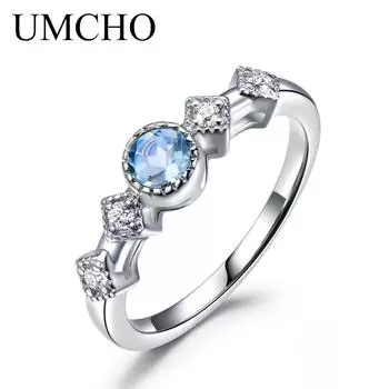 UMCHO Натуральные небесно-голубые кольца для женщин, однотонное кольцо из стерлингового серебра 925 пробы, брендовые обручальные кольца 5 небесно-голубой