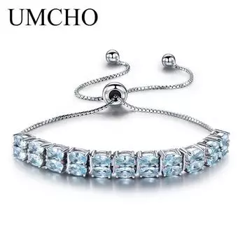 UMCHO натуральный небесно-голубой топаз, драгоценный камень, серебряные браслеты, регулируемые ювелирные изделия на годовщину, подарки на день рождения для женщин, жены, подруги, нее