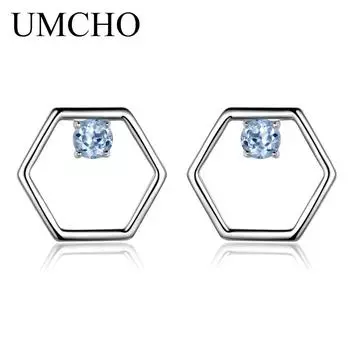 UMCHO натуральный небесно-голубой топаз, драгоценный камень, серьги из стерлингового серебра 925 пробы, серьги-гвоздики, дизайнерский ювелирный бренд, изысканные серьги для женщин