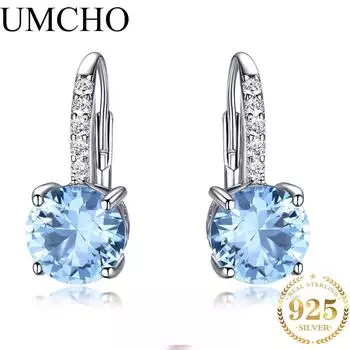 UMCHO Небесно-голубые женские серьги сапфировый