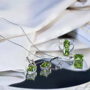 UMCHO Olive Green Topaz Gemstone Wedding Jewelry Sets for Women 925 Sterling Silver Engagement Rings Necklace Pendant Clip Earrings