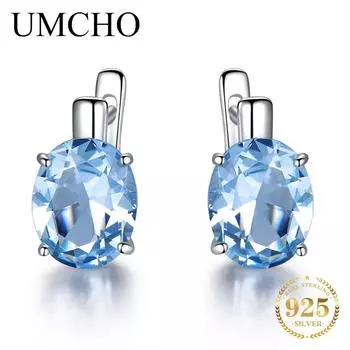 UMCHO овальные нано-небесно-голубые топазы, драгоценные камни, серьги-клипсы, юбилей, день рождения, День святого Валентина, ювелирные изделия, подарки для женщин, жены и девочек