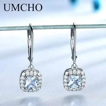 UMCHO подарок на день Святого Валентина циркон камень падение стерлингового серебра 925 пробы женские серьги модные элегантные вечерние ювелирные изделия серьги с камнями