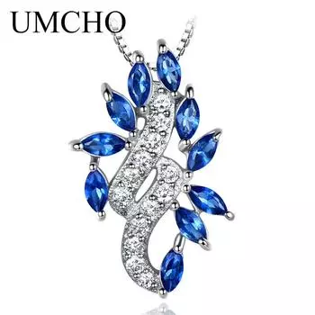 UMCHO подвески ожерелье для женщин синий сапфир лист драгоценный камень свадебные украшения с цепочкой сапфировый
