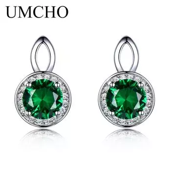 UMCHO принцесса изумрудные серьги-гвоздики для женщин драгоценный камень обручальные свадебные серьги подарок для девушки ювелирные изделия