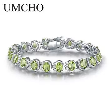UMCHO Роскошные браслеты из натурального перидота 18,9 карата для женщин, браслет из стерлингового серебра 925 пробы, браслет-цепочка, свадебный драгоценный камень, ювелирные изделия